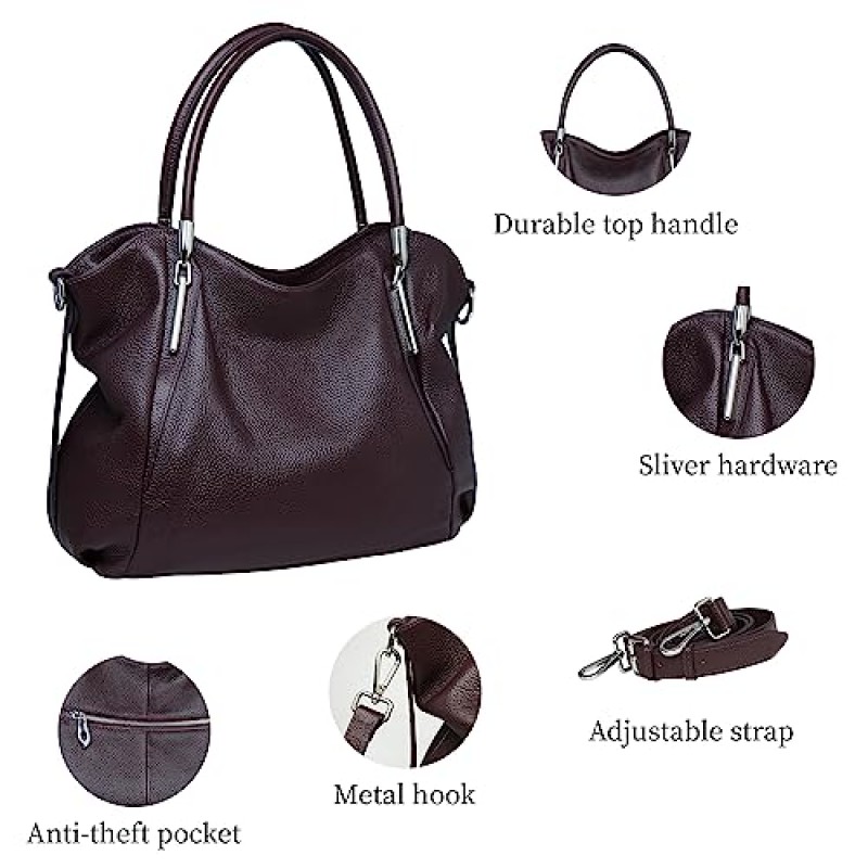 HESHE 여성용 정품 가죽 지갑과 핸드백 토트 탑 핸들 숄더 호보 백 Satchel Ladies Crossbody Bags