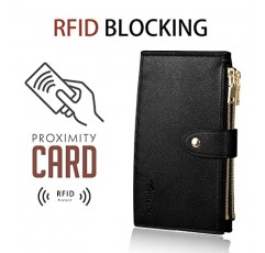 Travelambo 지갑 여성 RFID 차단 지퍼 포켓이 있는 이중 멀티 카드 지갑 케이스 RFID 지갑 여성 (검은색)