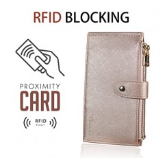 Travelambo 여성용 지갑 RFID 차단 지퍼 포켓 크로스해칭이 포함된 이중 멀티 카드 케이스 지갑(로즈 골드)