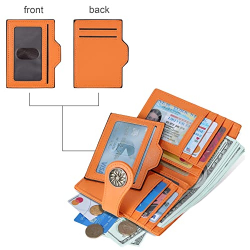 Travelambo Rfid 지갑 여성용 가죽 Bifold 여성용 소형 소형 지갑 (오렌지)