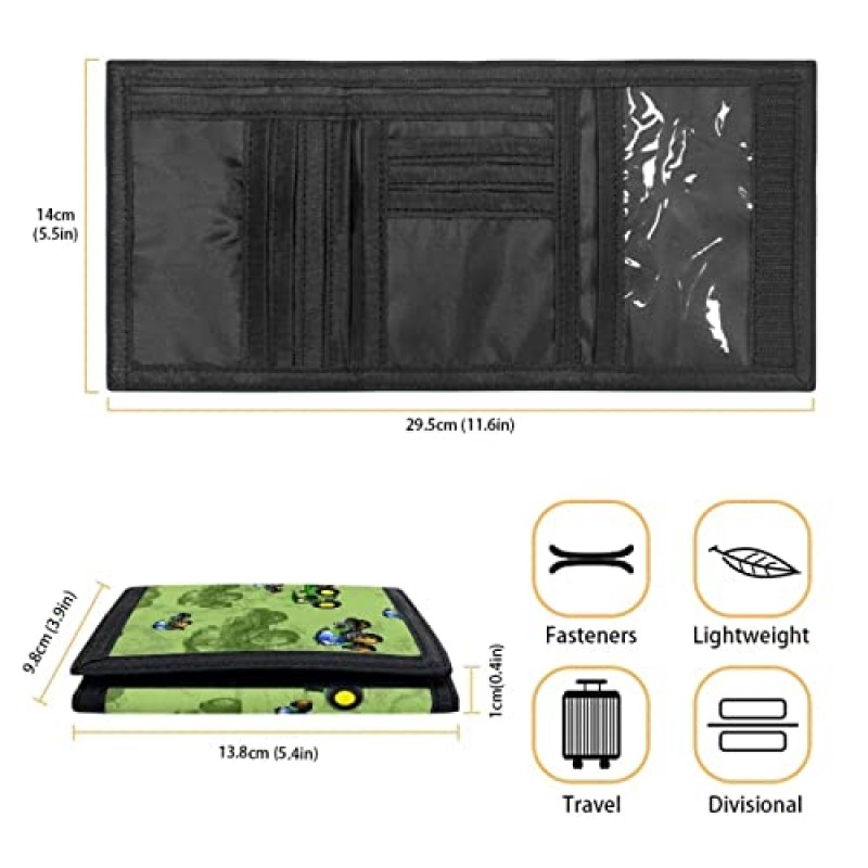 Cozeyat 머니 동전 지갑, ID 창이 있는 만화 트랙터 디자인 삼중 지갑, 소년 지갑을 위한 부드러운 컴팩트 스포츠 야외 토트