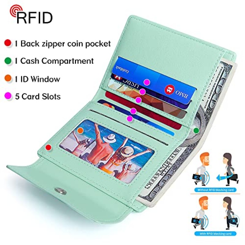 GEEAD 지퍼 동전 주머니가 있는 여성용 소형 지갑 RFID 차단 신용 카드 소지자