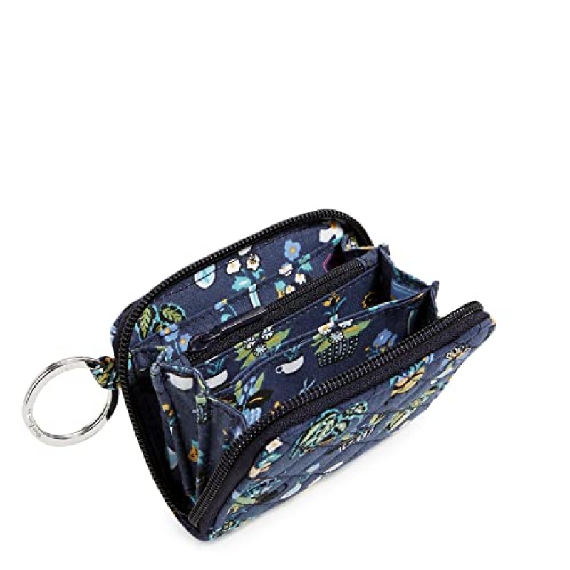 Vera Bradley RFID 보호 기능이 있는 여성용 면 쁘띠 집업 지갑, 식물 - 재활용 면, 원 사이즈