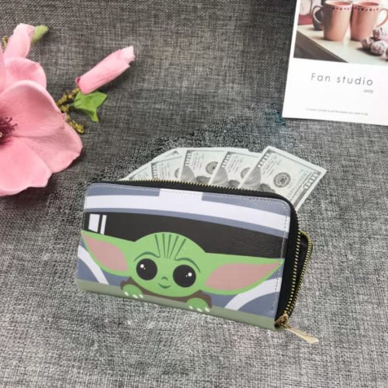 베이비 요다 지갑 가죽 여성용 지갑 여성용 귀여운 지갑 남성용 베이비 요다 지갑 선물 Grogu Star Purse Anime Womens Wallets