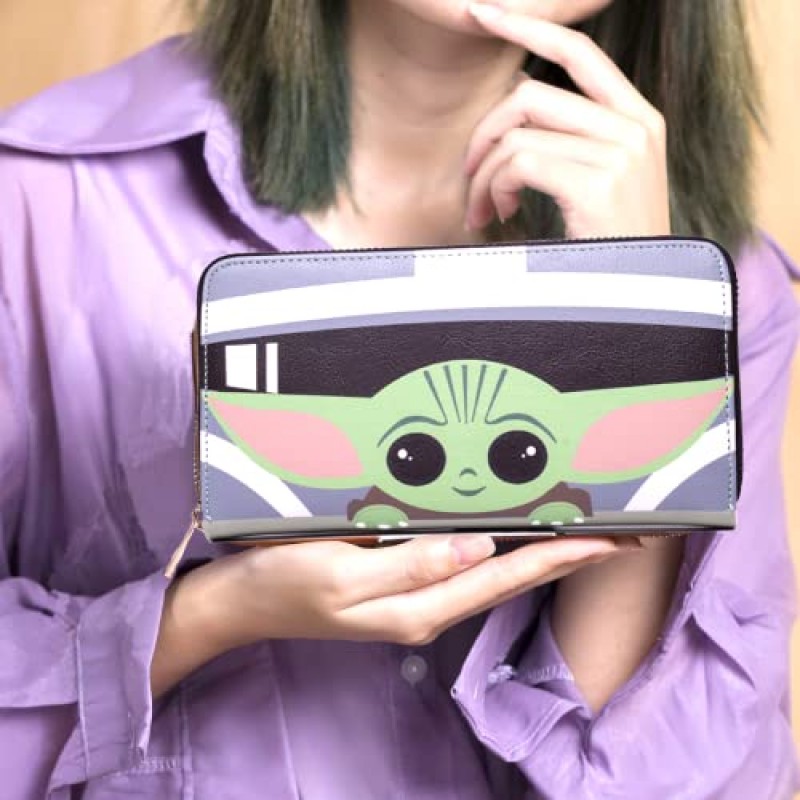 베이비 요다 지갑 가죽 여성용 지갑 여성용 귀여운 지갑 남성용 베이비 요다 지갑 선물 Grogu Star Purse Anime Womens Wallets