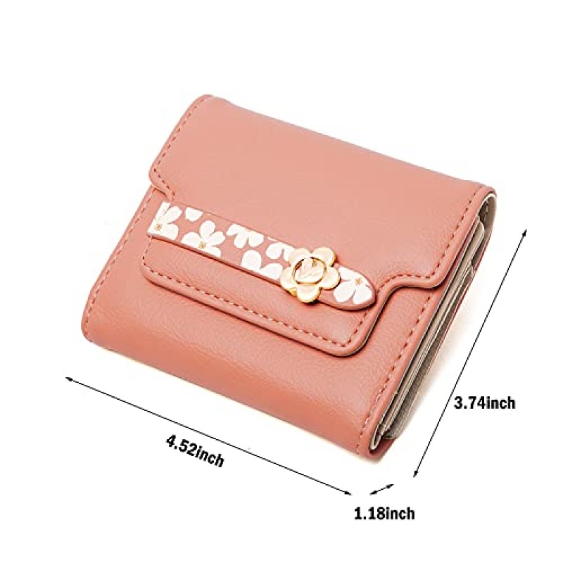 TOPKULL 여성용 지갑 Rfid Small Womens Wallet Trifold 꽃 가죽 여성용 지갑(카드 홀더 및 지퍼 포함) 동전 지갑(오렌지)