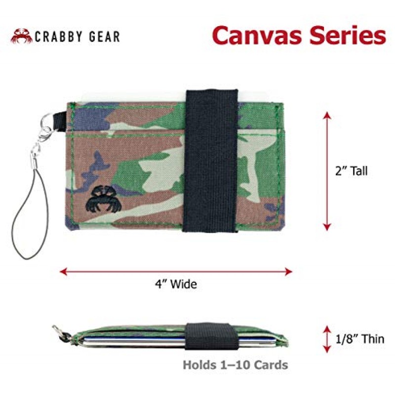 크랩비 지갑 - 얇은 미니멀리스트 프론트 포켓 지갑 - 신용 카드 지갑 - 소형 여행용 지갑 - 남성용 및 여성용 콤팩트 지갑 - 카드, 현금, 전화, 열쇠 휴대 - 보안 캔버스 지갑 - Camo Armyland