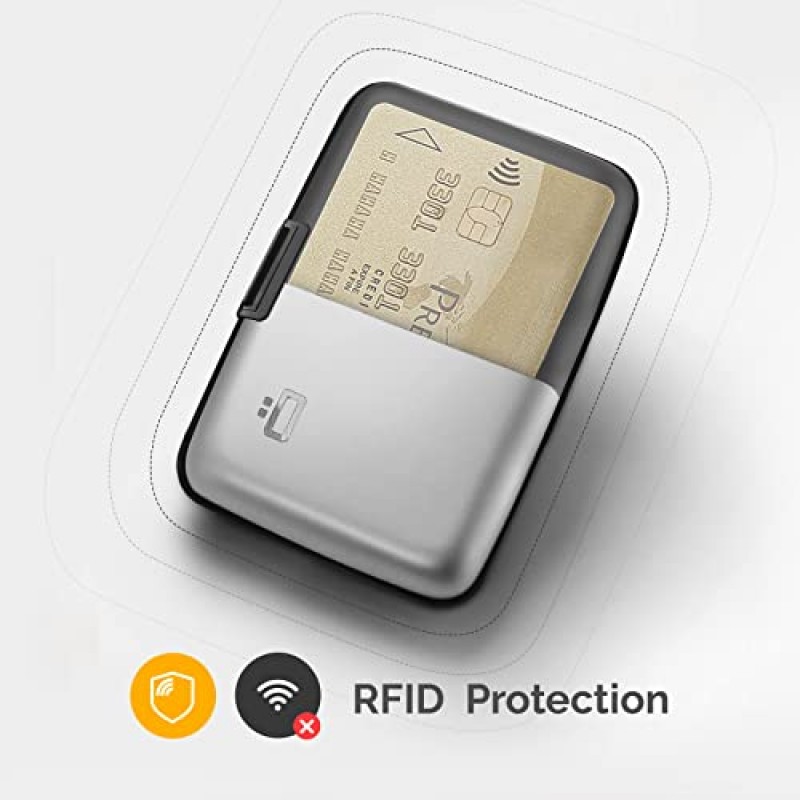 ÖGON -DESIGNS- 알루미늄 지갑 스마트 케이스 RFID 차단 – 남성과 여성을 위한 오리지널 미니멀리스트 슬림 카드 홀더 - 비건 가죽 스네이크 블랙/그레이 인테리어