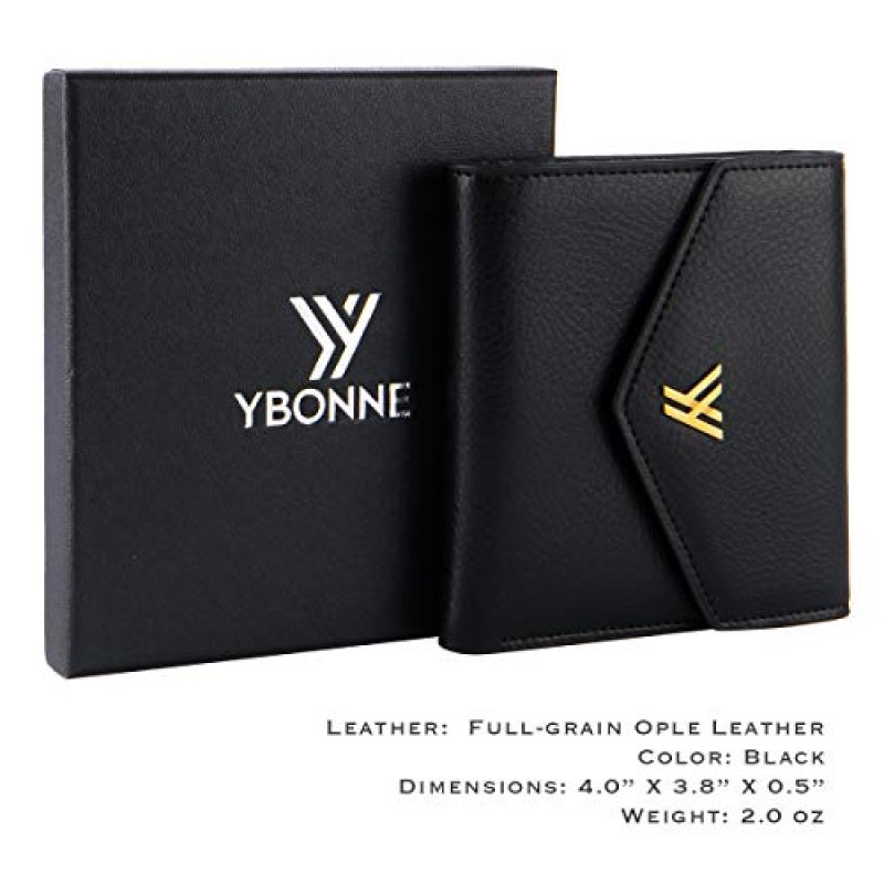 YBONNE 여성용 스몰 컴팩트 폴더형 포켓 지갑, Made of Fine Genuine Leather (Black)