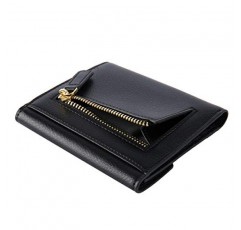 YBONNE 여성용 스몰 컴팩트 폴더형 포켓 지갑, Made of Fine Genuine Leather (Black)