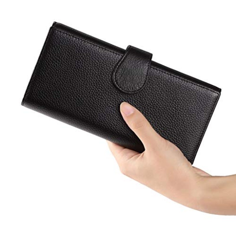 JEEBURYEE 여성용 RFID 차단 삼중 지갑 여성용 긴 가죽 클러치 여행용 지갑