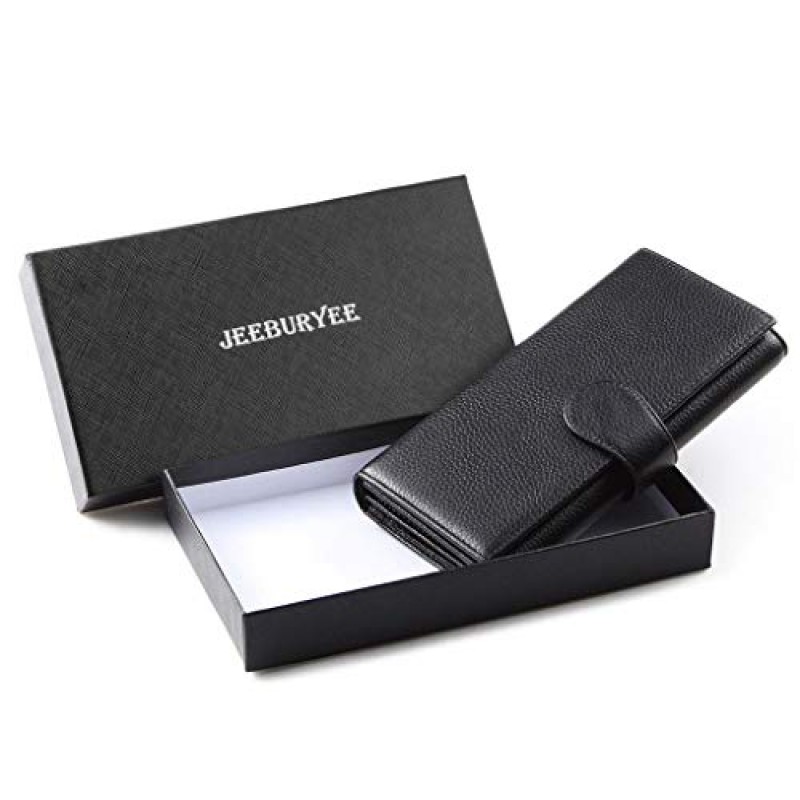 JEEBURYEE 여성용 RFID 차단 삼중 지갑 여성용 긴 가죽 클러치 여행용 지갑