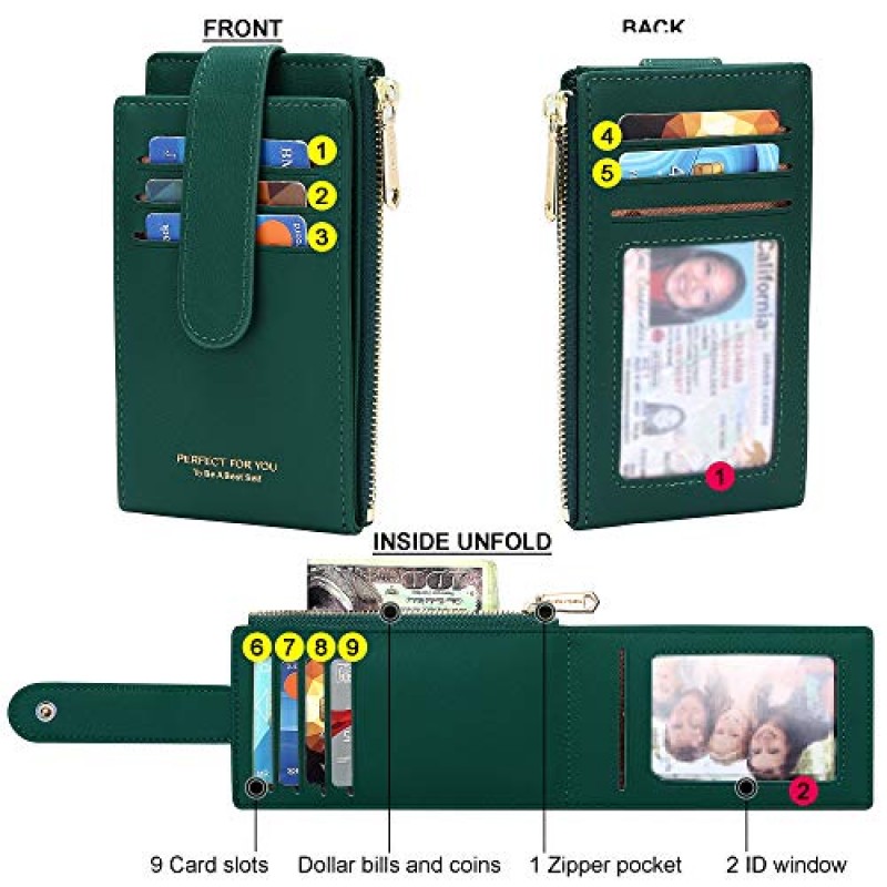 Badiya RFID 카드 홀더 지갑 여성용 슬림 지갑 Bifold 멀티 카드 케이스 지퍼 동전 지갑