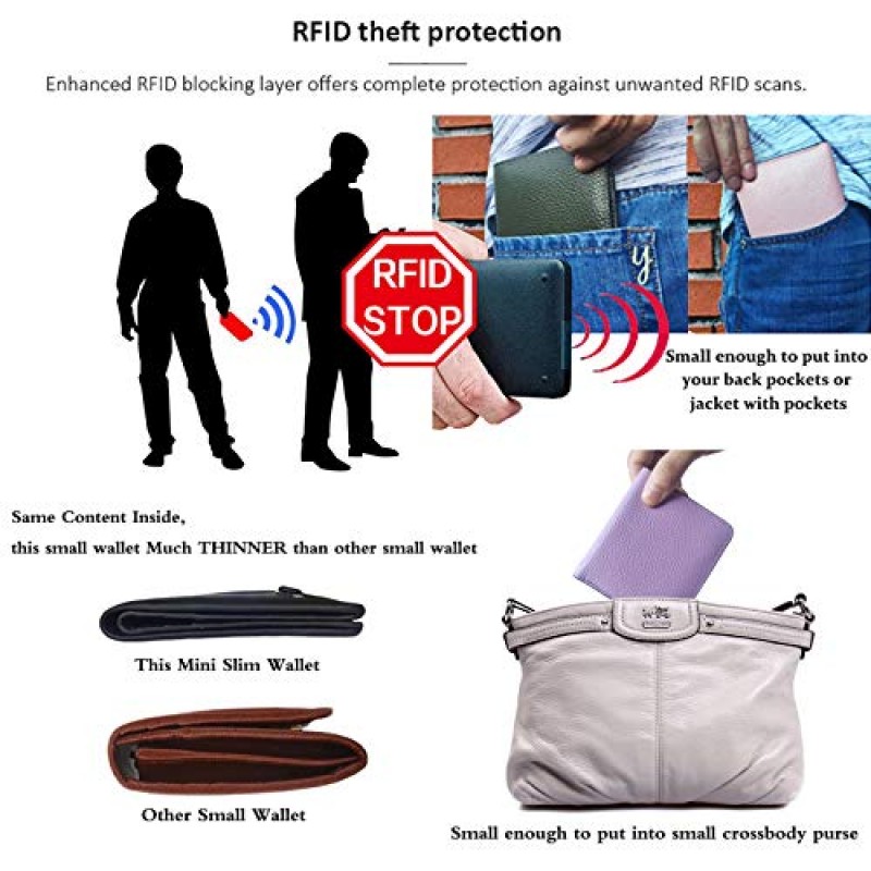AINIMOER 여성용 소형 가죽 지갑, 여성용 신용 카드 소지자 RFID 차단 여성용 미니 Bifold 포켓 지갑