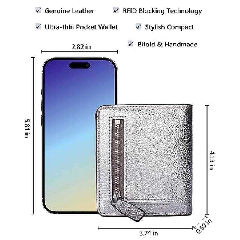 AINIMOER 여성용 소형 가죽 지갑, 여성용 신용 카드 소지자 RFID 차단 여성용 미니 Bifold 포켓 지갑