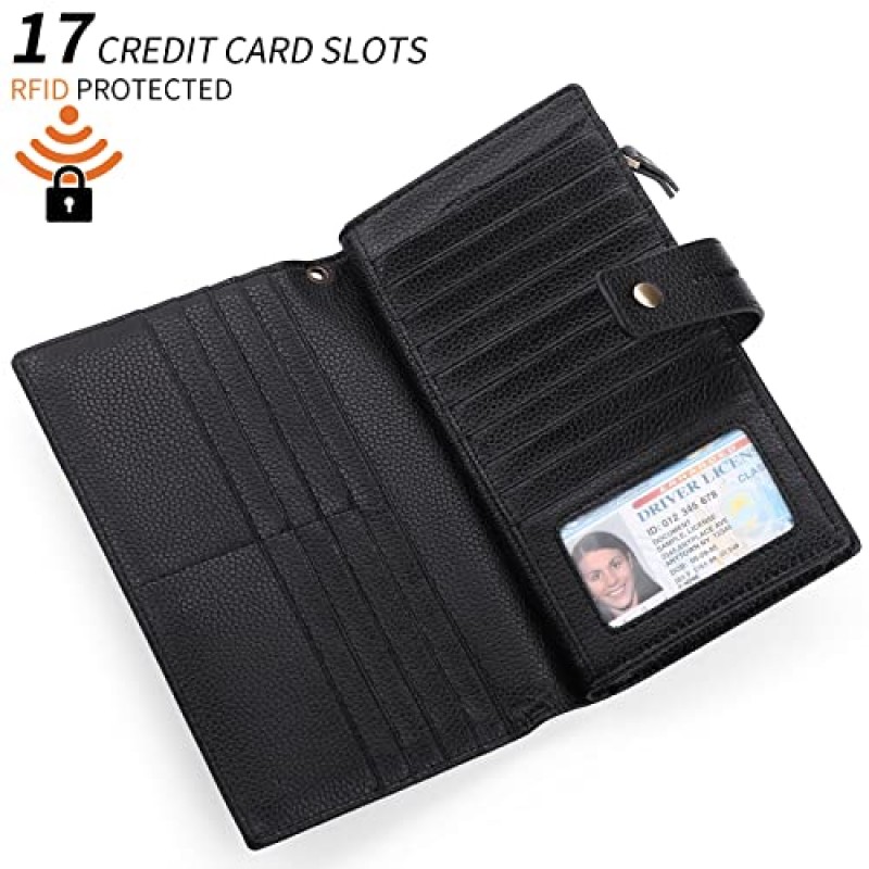 SENDEFN 여성용 지갑 대용량 RFID 차단 가죽 지갑 수표 홀더가있는 신용 카드 주최자