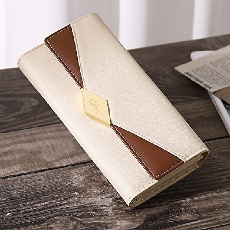 CLUCI 여성용 지갑 부드러운 가죽 디자이너 Trifold 멀티 카드 주최자 레이디 클러치 베이지