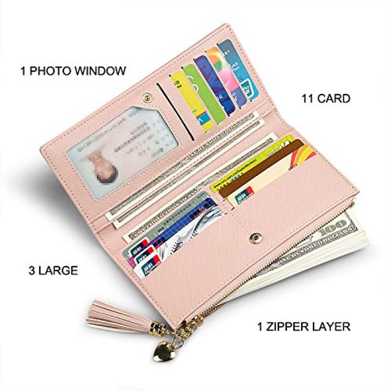 FFpaw 울트라 슬림 지갑 가죽 RFID 차단 신용 카드 소지자 Bifold 클러치 동전 지퍼 여행 여성용 긴 지갑 여성용