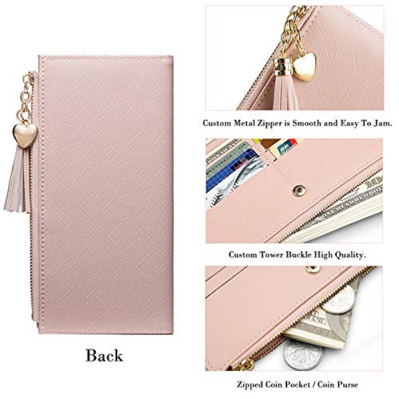 FFpaw 울트라 슬림 지갑 가죽 RFID 차단 신용 카드 소지자 Bifold 클러치 동전 지퍼 여행 여성용 긴 지갑 여성용