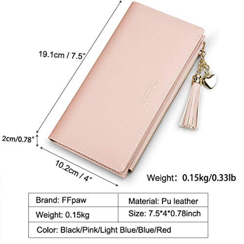 FFpaw 울트라 슬림 지갑 가죽 RFID 차단 신용 카드 소지자 Bifold 클러치 동전 지퍼 여행 여성용 긴 지갑 여성용