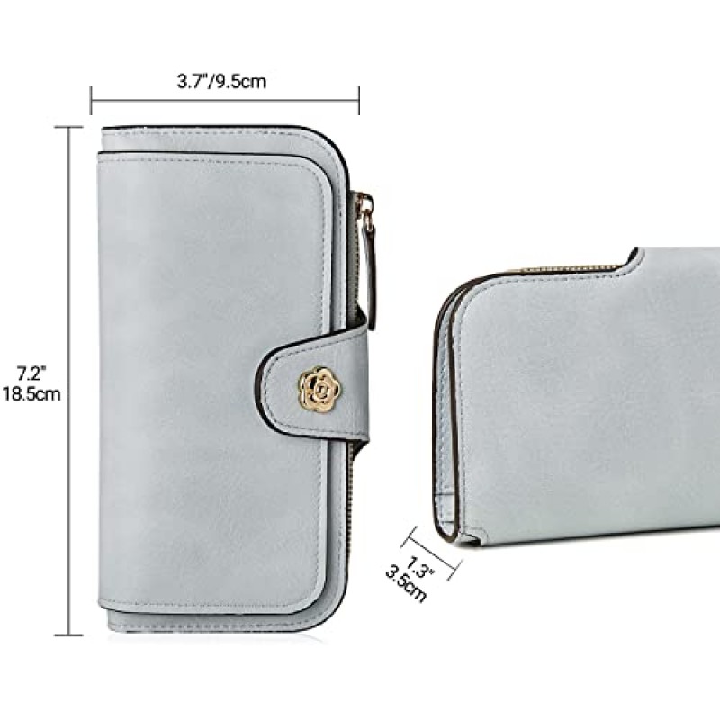 FOXLOVER RFID 지갑 여성 소프트 비건 가죽 Trifold 멀티 신용 카드 홀더 주최자 여성용 클러치