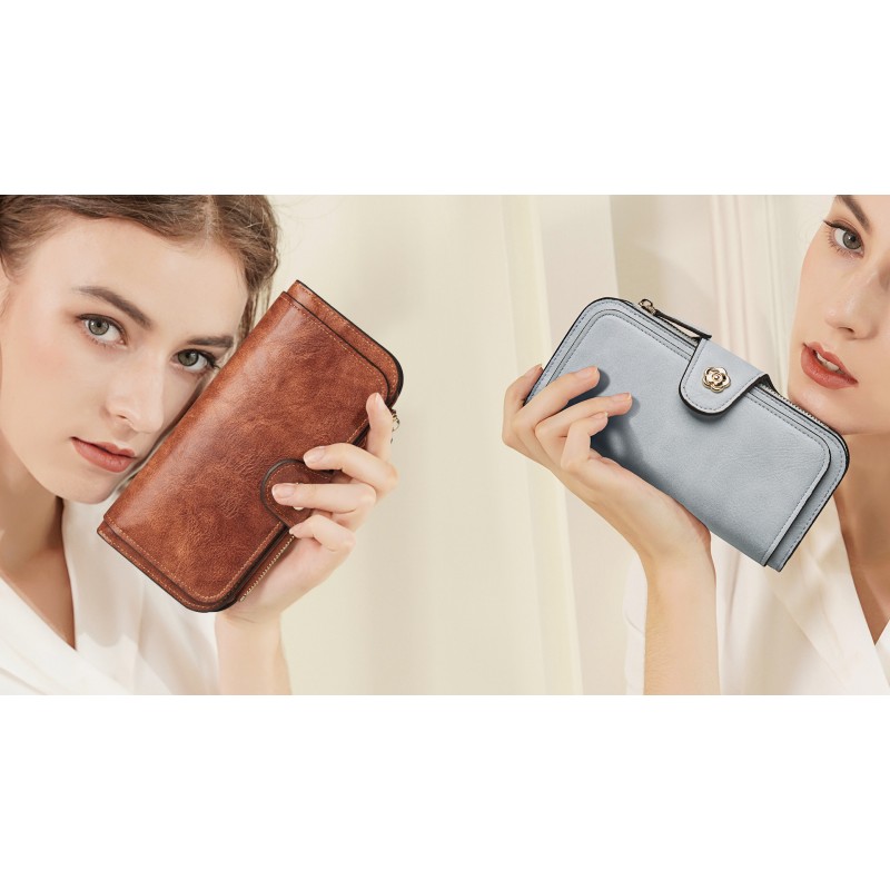 FOXLOVER RFID 지갑 여성 소프트 비건 가죽 Trifold 멀티 신용 카드 홀더 주최자 여성용 클러치