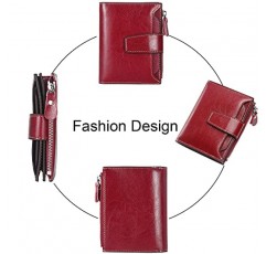Lavemi 소형 컴팩트 여성용 지갑 RFID 차단 정품 가죽 이중 지갑(ID Windows 포함)