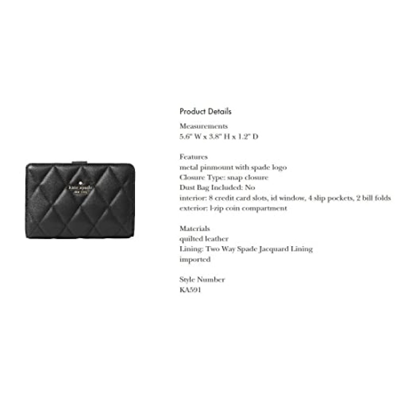 Kate Spade 여성용 지갑 부드러운 퀼팅 가죽 캐리 지갑, 블랙, 지갑