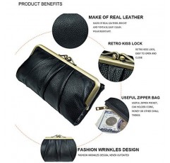여성용 부드러운 가죽 지갑 지퍼와 키스 잠금 장치가있는 컴팩트 이중 RFID 클러치 지갑 여성용 동전 지갑
