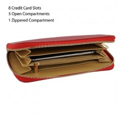 Fioretta 이탈리아 정품 가죽 여성용 지갑 신용카드 정리함 지퍼 어라운드 - 레드