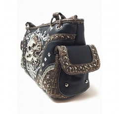 텍사스 웨스트 은폐 캐리 여성용 금속 해골 날개 달린 핸드백 지갑 매칭 지갑 3가지 색상