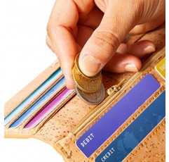 카드, 지폐, 동전용 코르크 지갑 여성 비건 슬림 내츄럴 컬러