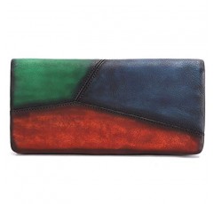 여성용 슬림 폴더형 가죽 지갑 빈티지 핸드메이드 얇은 지갑 클러치(Multicolor3)