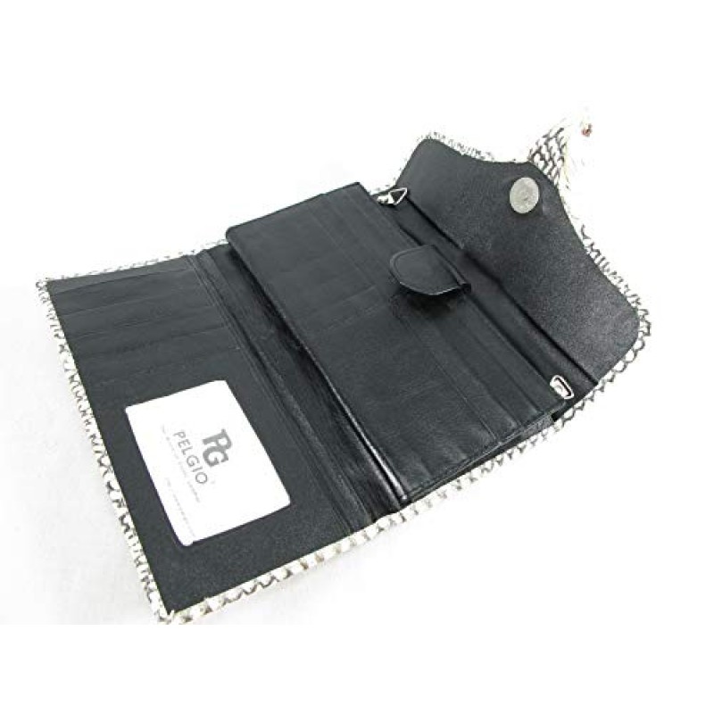 PELGIO 정품 코브라 스네이크 스킨 헤드 가죽 포함 여성용 삼단 클러치 지갑 지갑 내츄럴