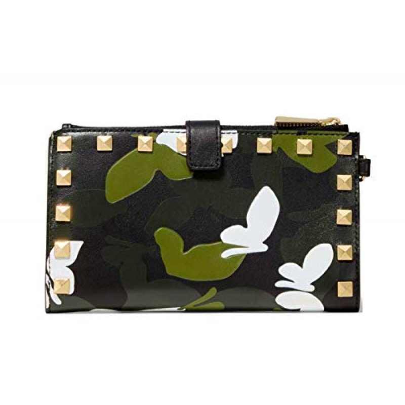 MICHAEL Michael Kors Adele Butterfly Camo 가죽 스마트폰 지갑, 블랙 콤보