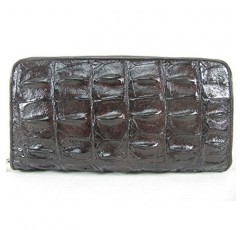 PELGIO 정품 악어 백본 스킨 가죽 지퍼 어라운드 장지갑 (초콜릿 브라운)