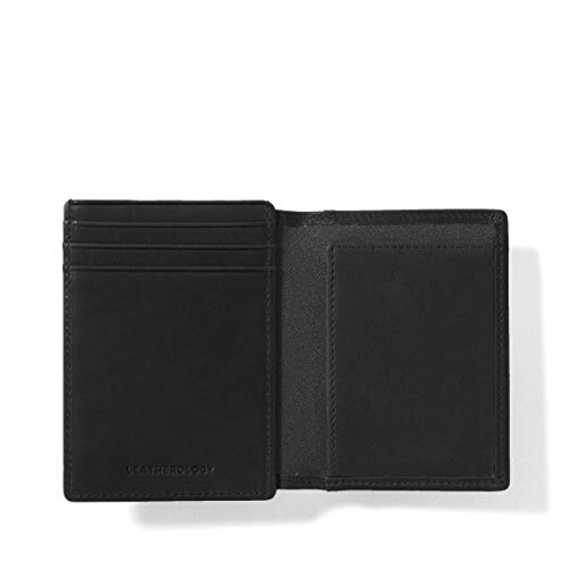 Leatherology 블랙 오일 남성용 머니 클립 카드 홀더 지갑 ID 창이 있음