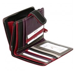 Felda RFID 정품 가죽 여성용 지갑 지갑 카드 슬롯 9개 및 지퍼 동전 섹션, 중간 크기
