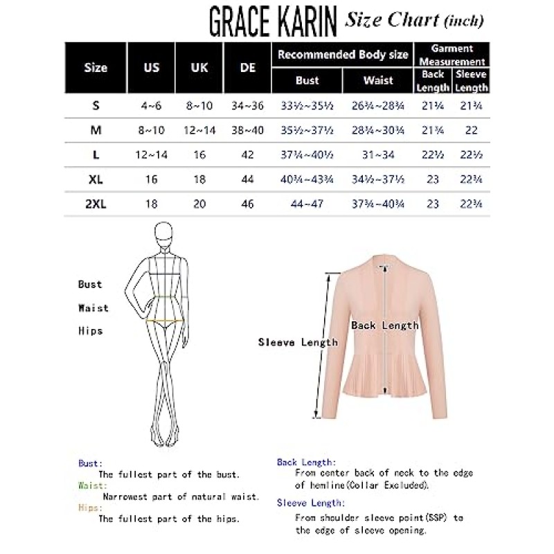 GRACE KARIN 여성 캐주얼 드레이프 오픈 프론트 크롭 카디건 긴 소매 스웨터 Peplum Knit Outwear