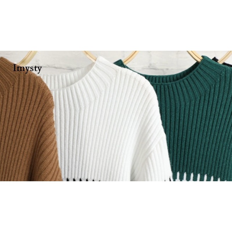 Imysty Womens 터틀넥 스웨터 가을 긴 소매 컬러 블록 스트라이프 풀오버 스웨터 Chunky Knit Jumper