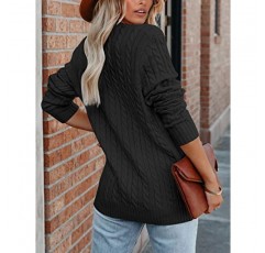 MEROKEETY 여성용 긴 소매 케이블 니트 버튼 카디건 스웨터 오픈 프론트 아웃웨어 코트(포켓 포함)