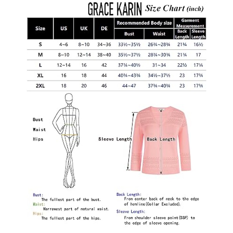 GRACE KARIN 여성용 크롭 카디건 3/4 슬리브 경량 크로 셰 뜨개질 어깨 걸이 속이 빈 니트 스웨터 탑