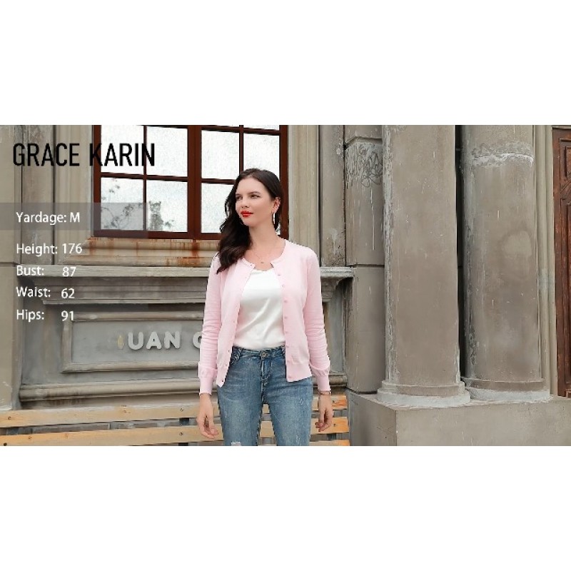 GRACE KARIN 여성용 클래식 긴팔 니트 카디건 스웨터 캐주얼 오픈 프론트 버튼 다운 카디건 S-3XL