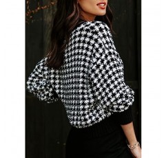 Dokotoo 여성용 카디건 스웨터 V 넥 버튼 다운 긴 소매 체크 무늬 니트 가디건 스웨터 탑