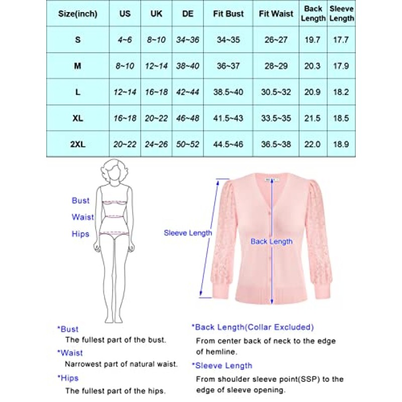 GRACE KARIN 여성용 여름 카디건 경량 V 넥 레이스 3/4 슬리브 버튼 프론트 스웨터