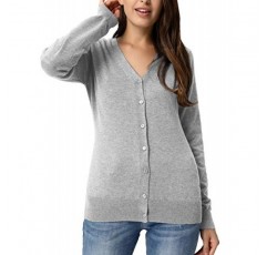 GRACE KARIN 여성용 긴 소매 버튼 다운 Vee 넥 클래식 스웨터 니트 가디건