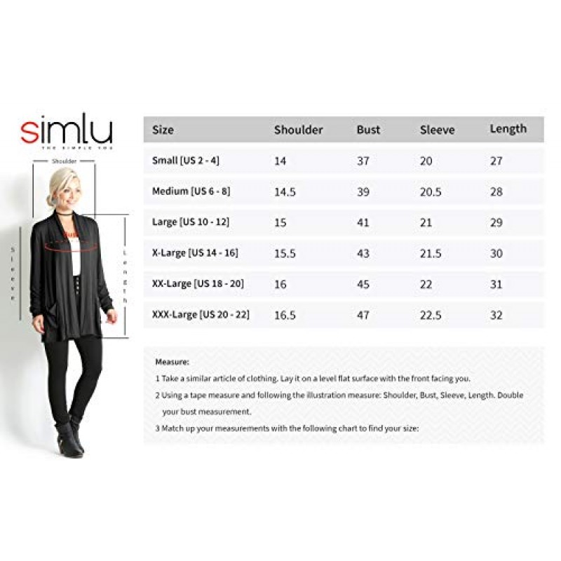주머니가 있는 여성을 위한 Simlu 긴 소매 경량 카디건 스웨터 Reg. 및 플러스 사이즈