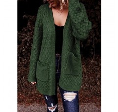 Dokotoo 여성용 2023 패션 캐주얼 오픈 프론트 긴 소매 청키 케이블 니트 가디건 스웨터 포켓이 있는 아우터 코트