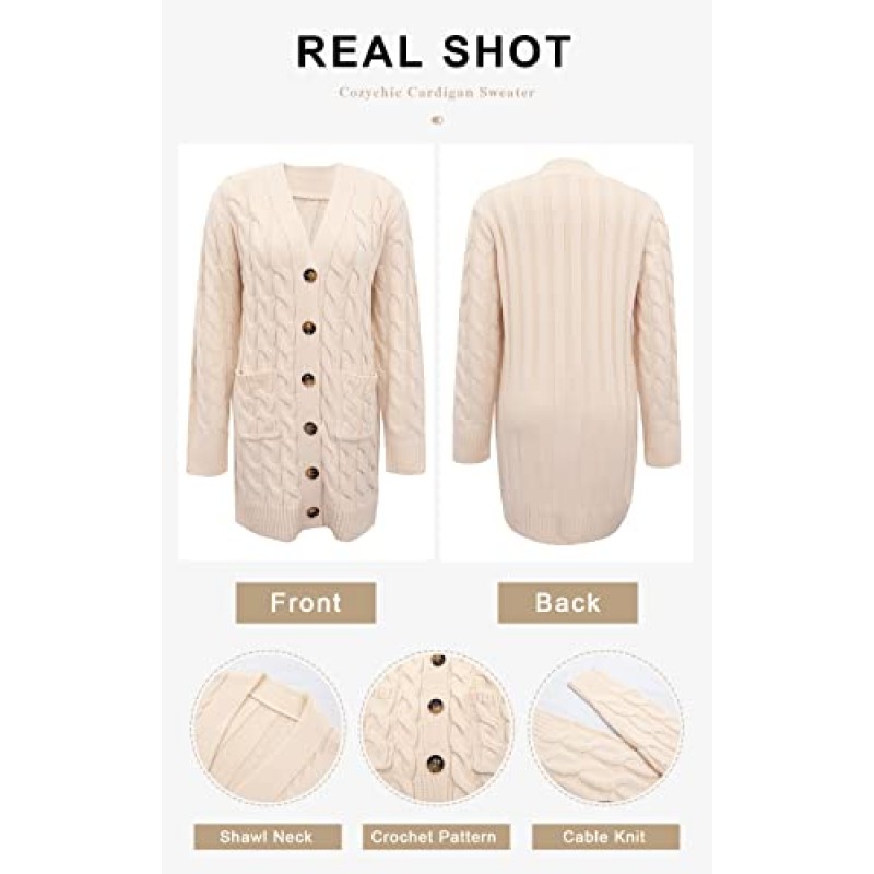 PRETTYGARDEN 긴 소매 케이블 니트 롱 가디건 여성용 2023 가을 겨울 Chunky Open Front Button Sweater with Pockets