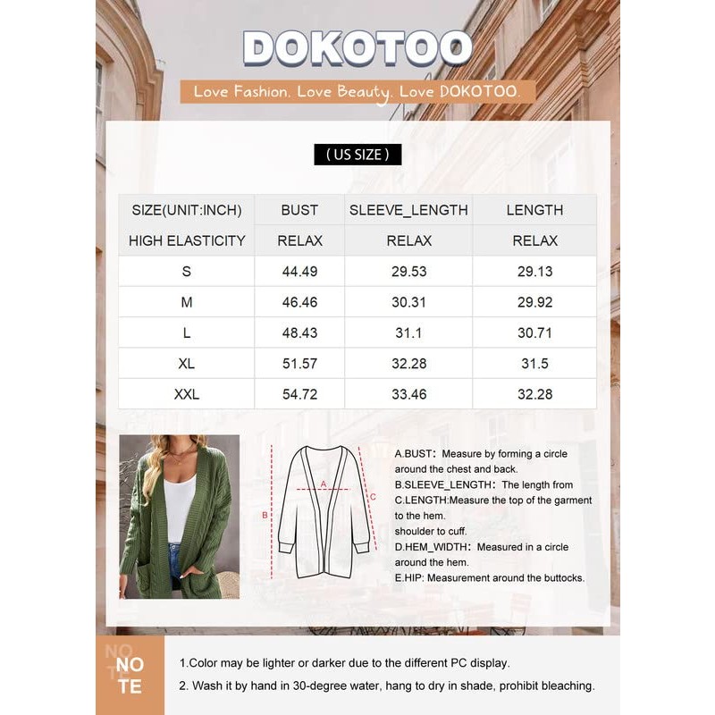 Dokotoo Womens 2023 패션 오픈 프론트 긴 소매 가디건 스웨터 코트(포켓 포함)
